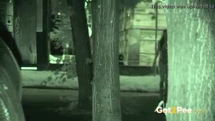 Public Pissing - A Pretty European Enjoys A Standing Pee Outside