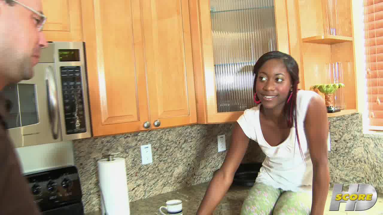 Sexy Ebony Teen With Braids Gives White Saussage A Blowjob In Kitchen